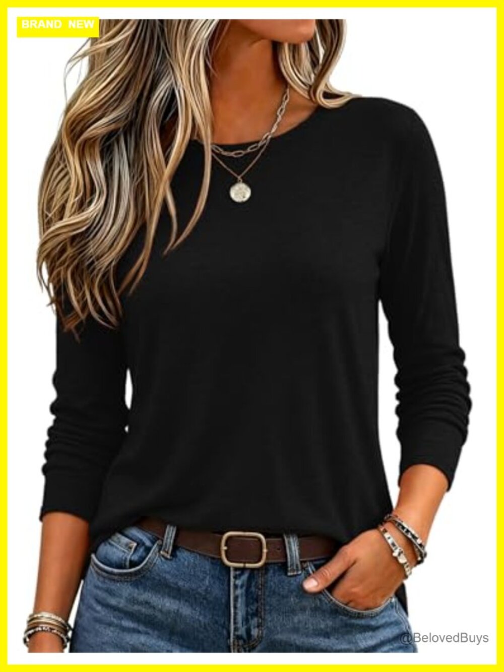 Women's Long Sleeve Crewneck T-Shirt Polyester Blend Soft Stretch Casual Top